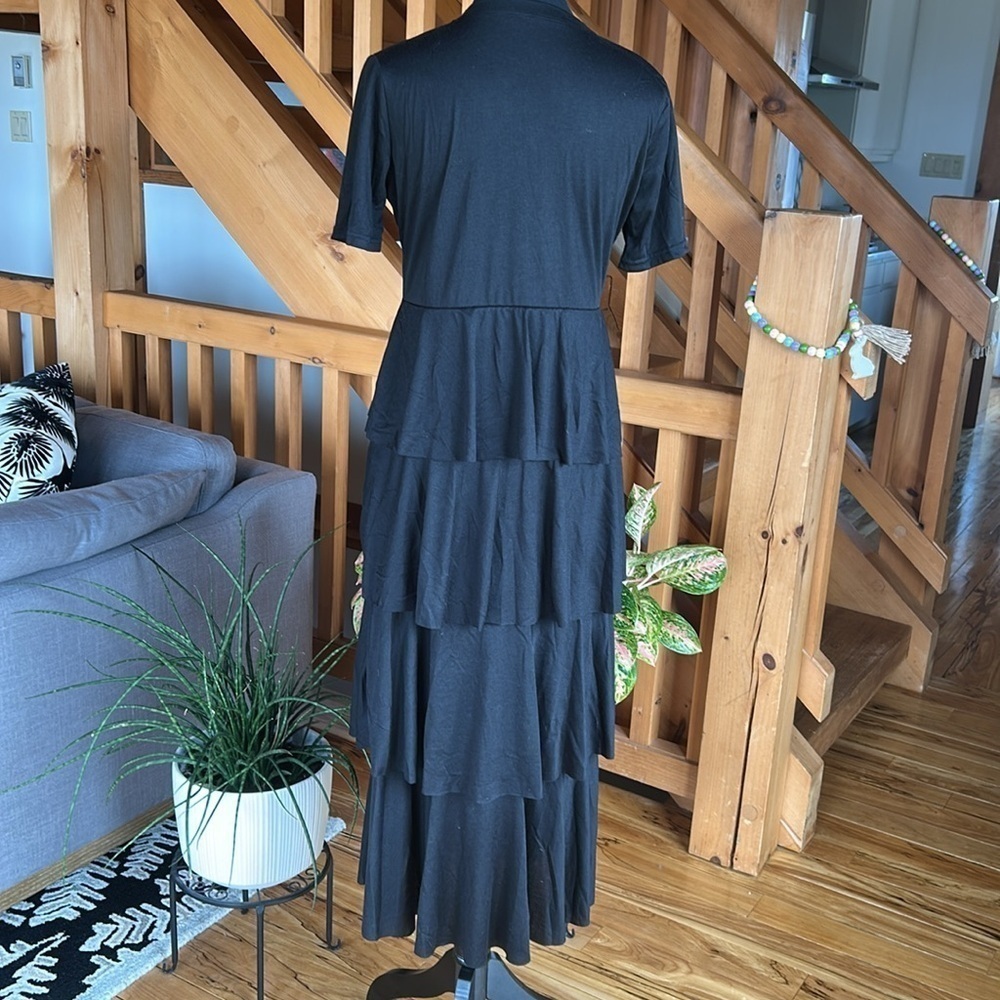 Jersey Black Tiered Dress, Size M/L - Picture 5 of 7